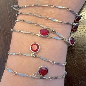 Vintage 51” silver & red gemstone necklace/bracelet